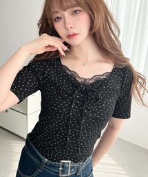 Tシャツ/カットソー（ブラック/黒色系・リボン）ファッション通販