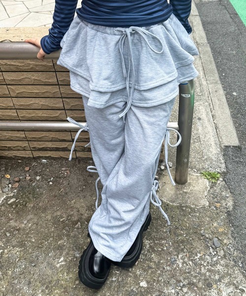 HALEY PESCA（ヘーリーペスカ）の「HALEY PESCA/レイヤードスカート　フリル　リボンスウェットパンツ（スウェットパンツ・レディース・チャコール/グレー・FREE）」の10枚目の写真