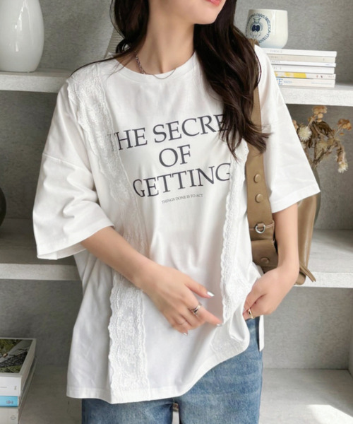 Good Riddance(グッドリダンス)の「【Good Riddance】ロゴレース付き オーバーサイズTシャツ(Tシャツ/カットソー・レディース・オフホワイト/ナチュラル/ブラック・FREE)」の2枚目の写真