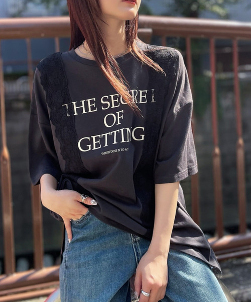Good Riddance(グッドリダンス)の「【Good Riddance】ロゴレース付き オーバーサイズTシャツ(Tシャツ/カットソー・レディース・オフホワイト/ナチュラル/ブラック・FREE)」の3枚目の写真