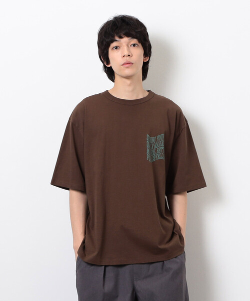 Purple&Yellow(パープルアンドイエロー)の「ウェーブメッセージプリント 半袖Tシャツ(Tシャツ/カットソー・メンズ・ブラック/オートミール/ホワイト/ブラウン・SMALL/MEDIUM/LARGE)」の1枚目の写真