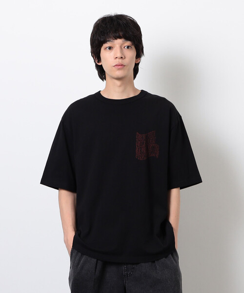 Purple&Yellow(パープルアンドイエロー)の「ウェーブメッセージプリント 半袖Tシャツ(Tシャツ/カットソー・メンズ・ブラック/オートミール/ホワイト/ブラウン・SMALL/MEDIUM/LARGE)」の3枚目の写真