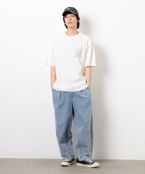 Purple&Yellow(パープルアンドイエロー)の「ウェーブメッセージプリント 半袖Tシャツ(Tシャツ/カットソー・メンズ・ブラック/オートミール/ホワイト/ブラウン・SMALL/MEDIUM/LARGE)」の6枚目の写真