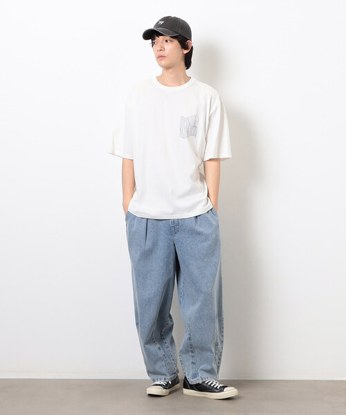 Purple&Yellow(パープルアンドイエロー)の「ウェーブメッセージプリント 半袖Tシャツ(Tシャツ/カットソー・メンズ・ブラック/オートミール/ホワイト/ブラウン・SMALL/MEDIUM/LARGE)」の7枚目の写真