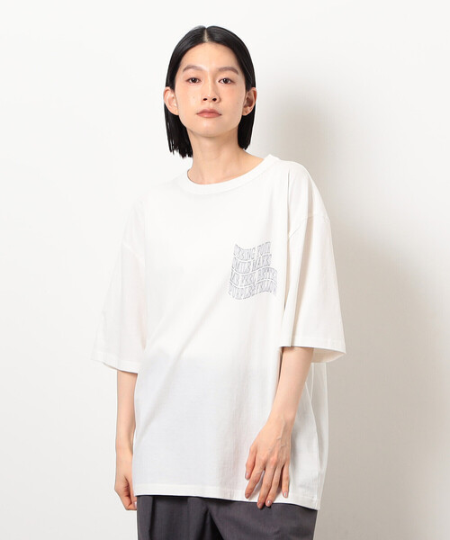 Purple&Yellow(パープルアンドイエロー)の「ウェーブメッセージプリント 半袖Tシャツ(Tシャツ/カットソー・メンズ・ブラック/オートミール/ホワイト/ブラウン・SMALL/MEDIUM/LARGE)」の13枚目の写真