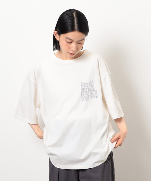 Purple&Yellow(パープルアンドイエロー)の「ウェーブメッセージプリント 半袖Tシャツ(Tシャツ/カットソー・メンズ・ブラック/オートミール/ホワイト/ブラウン・SMALL/MEDIUM/LARGE)」の14枚目の写真