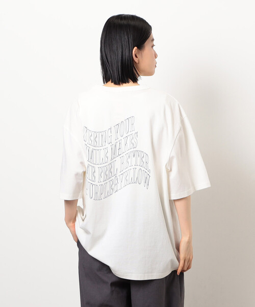 Purple&Yellow(パープルアンドイエロー)の「ウェーブメッセージプリント 半袖Tシャツ(Tシャツ/カットソー・メンズ・ブラック/オートミール/ホワイト/ブラウン・SMALL/MEDIUM/LARGE)」の15枚目の写真