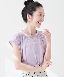 とろみサテンノースリーブギャザーブラウス