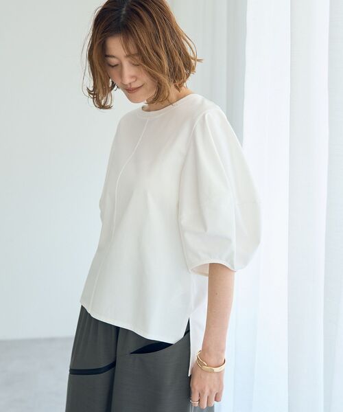 YECCA VECCA（イェッカヴェッカ）の「バルーンスリーブプルオーバー（Tシャツ/カットソー・レディース・ブラック/オフホワイト/チャコールグレー・FREE）」の4枚目の写真