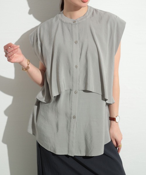 Sawa a la mode（サワアラモード）の「ティアード風ノースリーブブラウス（シャツ/ブラウス・レディース・ホワイト/ブラック/グレー・FREE）」の3枚目の写真