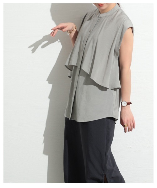 Sawa a la mode（サワアラモード）の「ティアード風ノースリーブブラウス（シャツ/ブラウス・レディース・ホワイト/ブラック/グレー・FREE）」の17枚目の写真