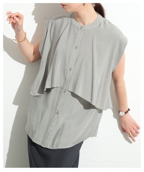 Sawa a la mode（サワアラモード）の「ティアード風ノースリーブブラウス（シャツ/ブラウス・レディース・ホワイト/ブラック/グレー・FREE）」の16枚目の写真