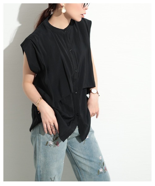 Sawa a la mode（サワアラモード）の「ティアード風ノースリーブブラウス（シャツ/ブラウス・レディース・ホワイト/ブラック/グレー・FREE）」の10枚目の写真