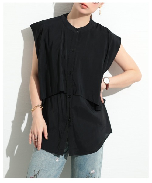 Sawa a la mode（サワアラモード）の「ティアード風ノースリーブブラウス（シャツ/ブラウス・レディース・ホワイト/ブラック/グレー・FREE）」の7枚目の写真