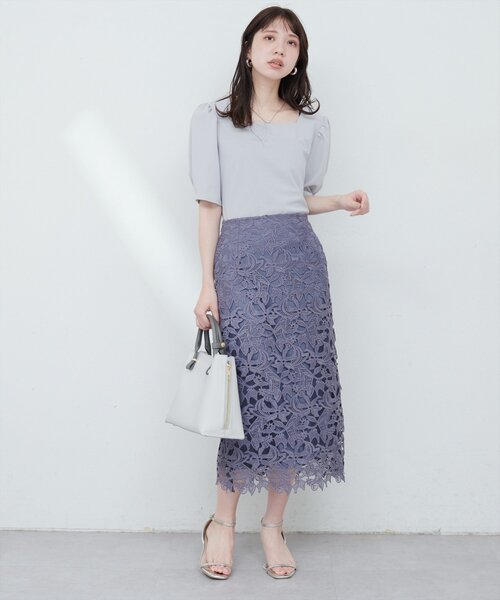 natural couture(ナチュラルクチュール)の「フラワーレースタイトスカート(スカート・レディース・ブルー系その他/ピンク/ネイビー/ライトグレー・FREE)」の21枚目の写真