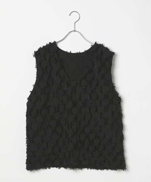 LEPSIM 刺繍ベスト　ブラック セール】シャーリングフリンジベスト 327245（ベスト）｜LEPSIM