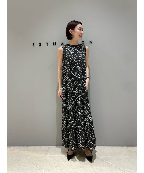 ESTNATION / ノースリーブティアードワンピース「EXCLUSIVE」 セール】ティアード ロング ノースリーブ ワンピース