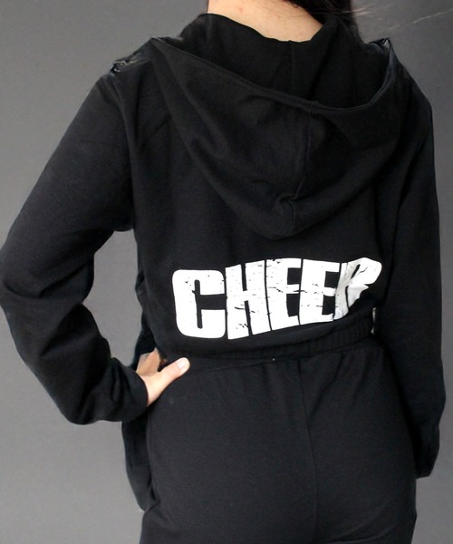 CHEER（チアー）の「裾絞りデザインショート丈ジップアップパーカー（パーカー・レディース・ホワイト/ピンク/グリーン/ブラック・S/M/L）」の8枚目の写真
