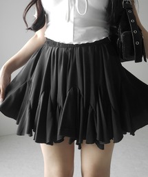 ※※【 2color /インパン裏地付き 】ハイウエストドレープフレアミニスカート / high waist draped flare mini skirt