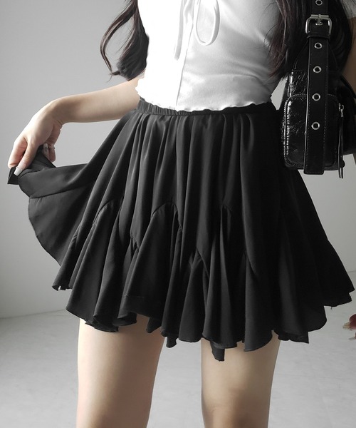 me+em select(ミームセレクト)の「※※【 2color /インパン裏地付き 】ハイウエストドレープフレアミニスカート / high waist draped flare mini skirt(スカート・レディース・ブラック/ホワイト・FREE)」の17枚目の写真