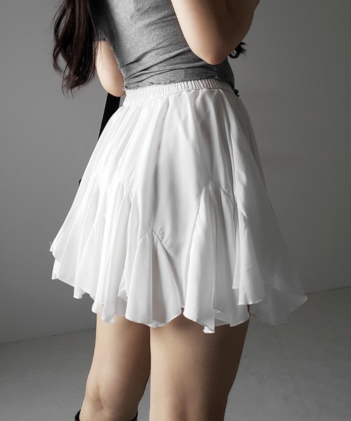 me+em select(ミームセレクト)の「※※【 2color /インパン裏地付き 】ハイウエストドレープフレアミニスカート / high waist draped flare mini skirt(スカート・レディース・ブラック/ホワイト・FREE)」の6枚目の写真