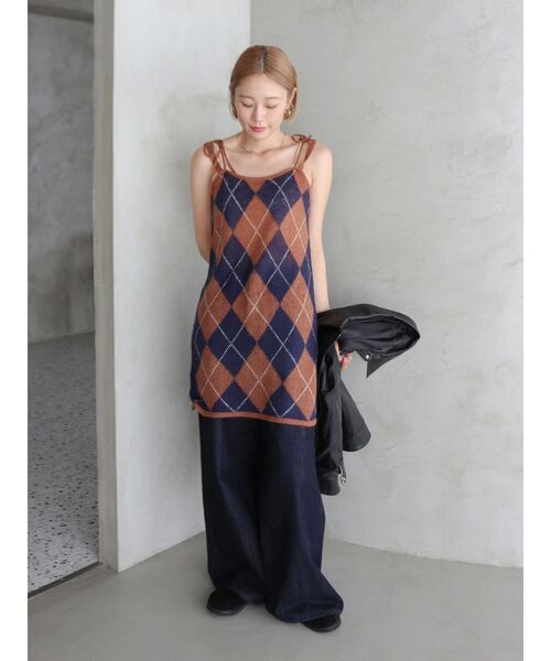 Ungrid（アングリッド）の「アーガイルニットキャミソール（ニット/セーター・レディース・ブラウン/レッド/オフホワイト・FREE）」の10枚目の写真