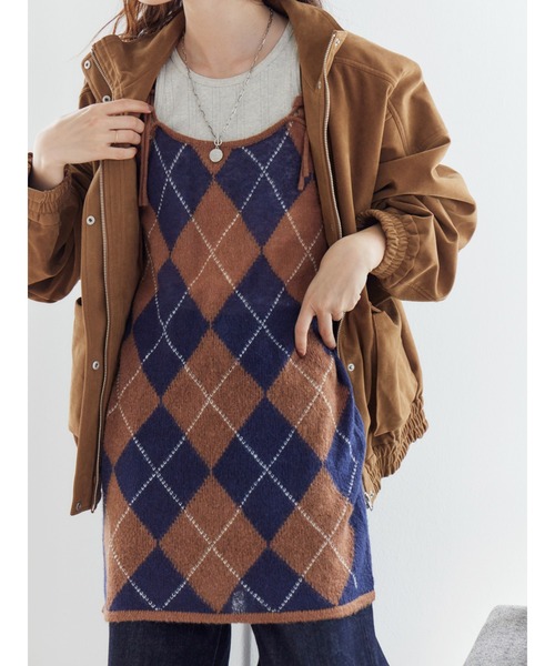 Ungrid（アングリッド）の「アーガイルニットキャミソール（ニット/セーター・レディース・ブラウン/レッド/オフホワイト・FREE）」の2枚目の写真