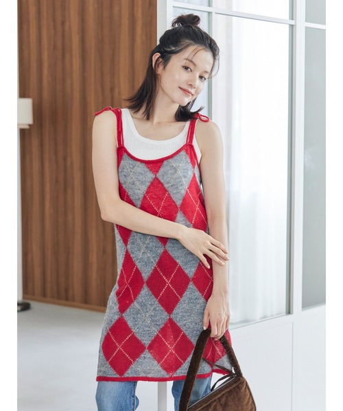 Ungrid（アングリッド）の「アーガイルニットキャミソール（ニット/セーター・レディース・ブラウン/レッド/オフホワイト・FREE）」の3枚目の写真