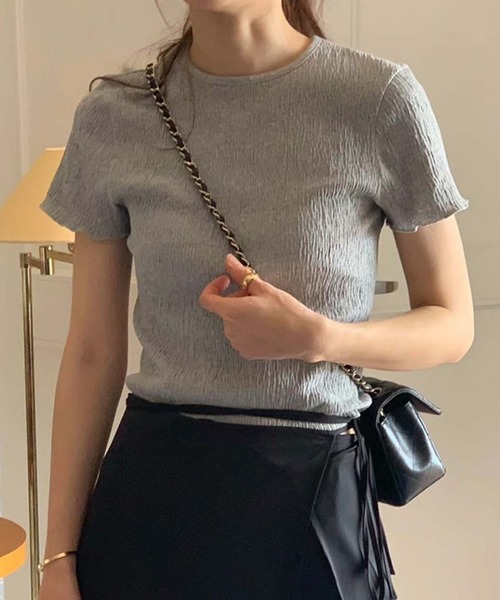 LAFFMO（ラフモ）の「しわ加工クルーネックTシャツ（Tシャツ/カットソー・レディース・ブラック/ホワイト/グレー・F）」の13枚目の写真