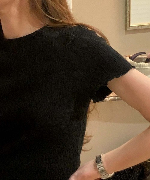 LAFFMO（ラフモ）の「しわ加工クルーネックTシャツ（Tシャツ/カットソー・レディース・ブラック/ホワイト/グレー・F）」の14枚目の写真