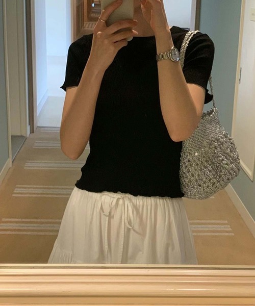 LAFFMO（ラフモ）の「しわ加工クルーネックTシャツ（Tシャツ/カットソー・レディース・ブラック/ホワイト/グレー・F）」の4枚目の写真