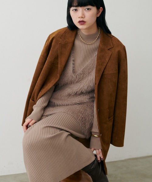 LARUTA（ラルータ）の「【LARUTA】選べるリブニットワンピース×フェザーベストセット（ワンピース・レディース・チャコールグレー/ブラック/オフホワイト/その他1/その他2/その他3/その他4/グレイッシュベージュ・FREE）」の5枚目の写真