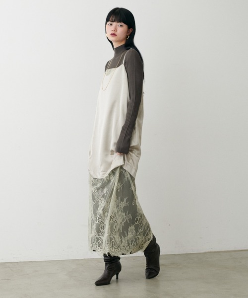 セール】【LARUTA】選べるリブニットワンピース×フェザーベストセット