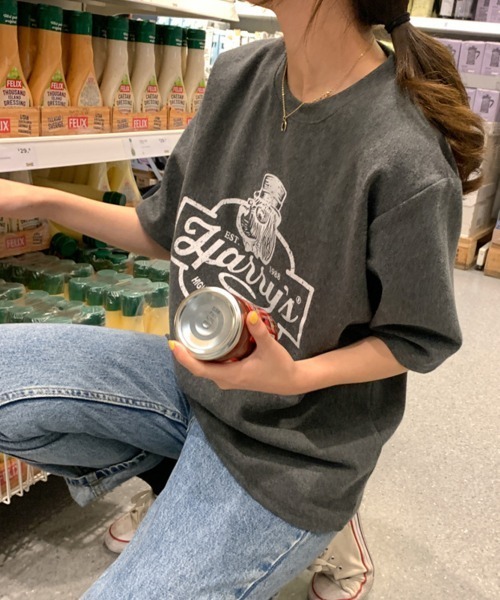 NANAHACHI（ナナハチ）の「プリントTシャツ 半袖 カットソー（Tシャツ/カットソー・レディース・モカ/グリーン/チャコールグレー/アイボリー・FREE）」の8枚目の写真