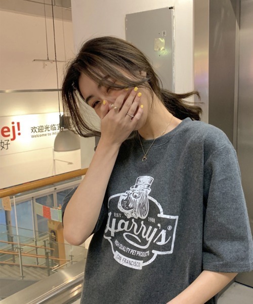NANAHACHI（ナナハチ）の「プリントTシャツ 半袖 カットソー（Tシャツ/カットソー・レディース・モカ/グリーン/チャコールグレー/アイボリー・FREE）」の7枚目の写真