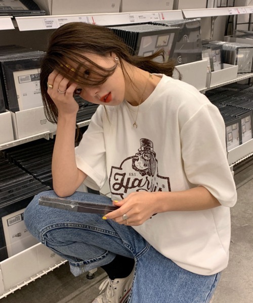 NANAHACHI（ナナハチ）の「プリントTシャツ 半袖 カットソー（Tシャツ/カットソー・レディース・モカ/グリーン/チャコールグレー/アイボリー・FREE）」の18枚目の写真
