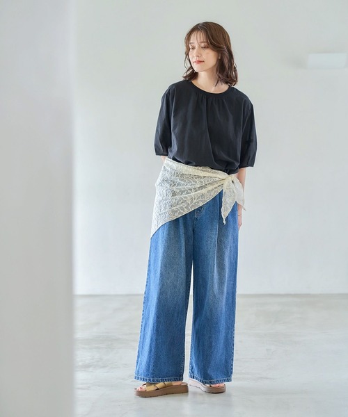 studio CLIP（スタディオクリップ）の「レース三角スカーフ（ストール/ショール・レディース・オフホワイト/ブラウン・FREE）」の8枚目の写真