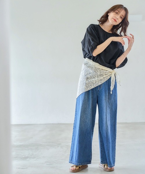 studio CLIP（スタディオクリップ）の「レース三角スカーフ（ストール/ショール・レディース・オフホワイト/ブラウン・FREE）」の9枚目の写真