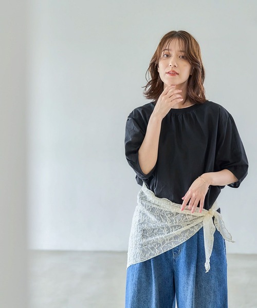 studio CLIP（スタディオクリップ）の「レース三角スカーフ（ストール/ショール・レディース・オフホワイト/ブラウン・FREE）」の10枚目の写真