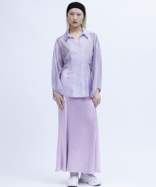 BACK SLIT ACETATE SATIN MAXI SKIRT / バックスリット