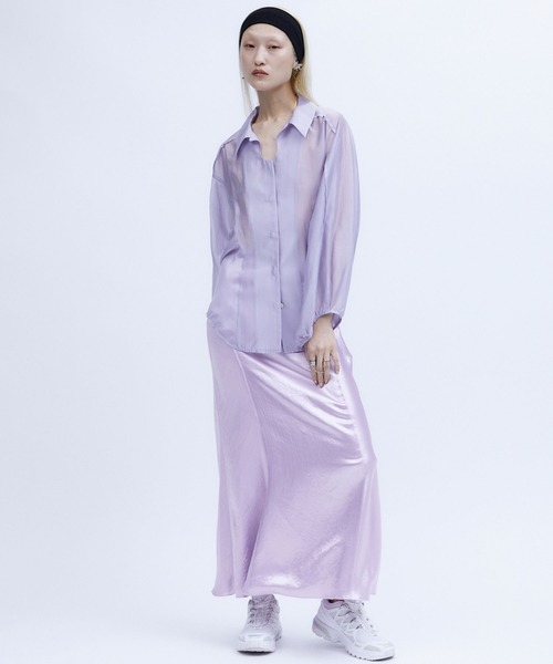 THINGS THAT MATTER（シングス ザット マター）の「BACK SLIT  ACETATE SATIN MAXI SKIRT / バックスリットアセテートサテンマキシスカート（スカート・レディース・ブラック/ライトベージュ/グレー/ラベンダー/ミント/パープル/ブラウン・1/2）」の11枚目の写真