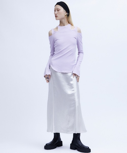 THINGS THAT MATTER（シングス ザット マター）の「BACK SLIT  ACETATE SATIN MAXI SKIRT / バックスリットアセテートサテンマキシスカート（スカート・レディース・ブラック/ライトベージュ/グレー/ラベンダー/ミント/パープル/ブラウン・1/2）」の16枚目の写真