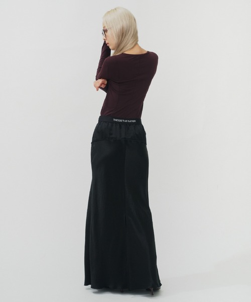 セール】BACK SLIT ACETATE SATIN MAXI SKIRT / バックスリット