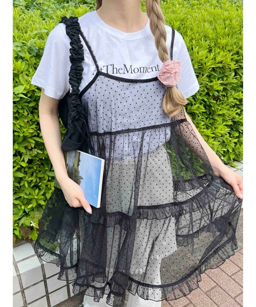 WC(ダブル シー)の「ドットシアーミニキャミワンピース(ワンピース・レディース・ブラック/ホワイト・FREE)」の1枚目の写真
