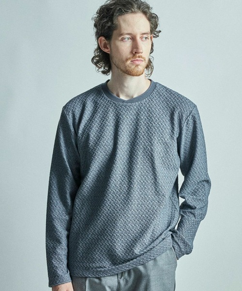 MEN'S BIGI(メンズビギ)の「シャーリングジャカードロングスリーブTシャツ(Tシャツ/カットソー・メンズ・ネイビー/ホワイト/ワイン/ブラック・04/02/01/03)」の4枚目の写真