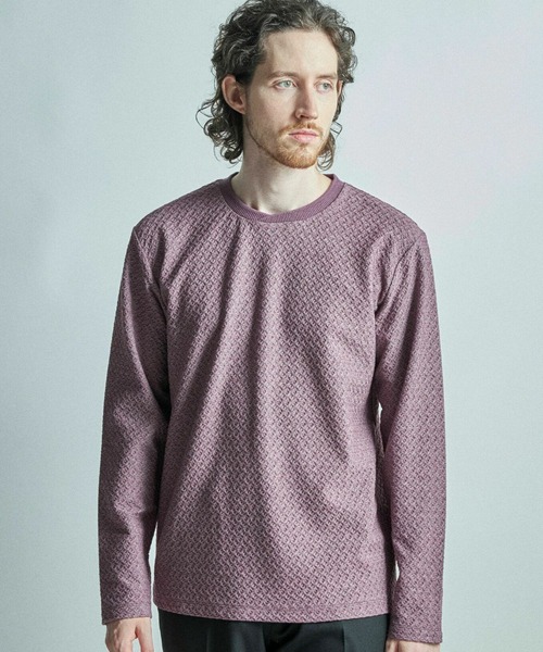 MEN'S BIGI(メンズビギ)の「シャーリングジャカードロングスリーブTシャツ(Tシャツ/カットソー・メンズ・ネイビー/ホワイト/ワイン/ブラック・04/02/01/03)」の1枚目の写真