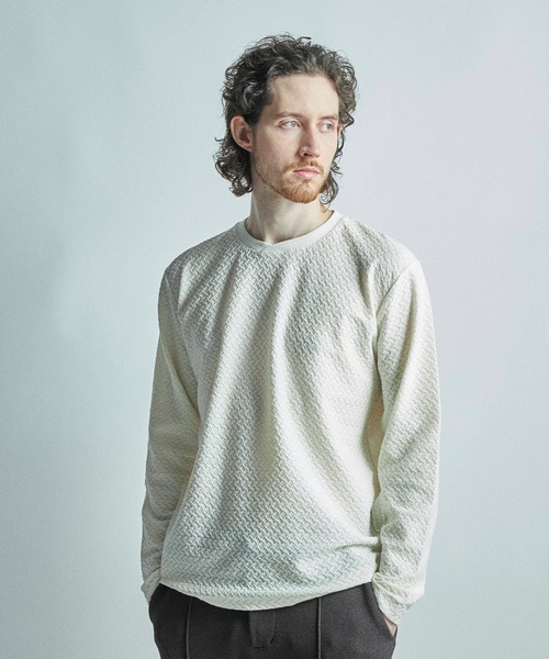 MEN'S BIGI(メンズビギ)の「シャーリングジャカードロングスリーブTシャツ(Tシャツ/カットソー・メンズ・ネイビー/ホワイト/ワイン/ブラック・04/02/01/03)」の9枚目の写真