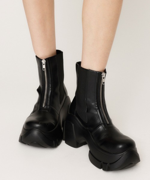 ジッパーチャンキーソールブーツ Men's Side Gore Chunky Sole Leather Boots shoes メンズ