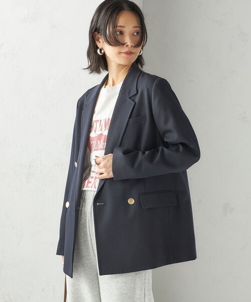 SHIPS（シップス）の「ウール ギャバジン ダブル ブレスト ジャケット（テーラードジャケット・レディース・ダークグレー/ネイビー・38/36/40）」の5枚目の写真