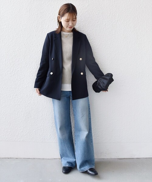 SHIPS（シップス）の「ウール ギャバジン ダブル ブレスト ジャケット（テーラードジャケット・レディース・ダークグレー/ネイビー・38/36/40）」の4枚目の写真